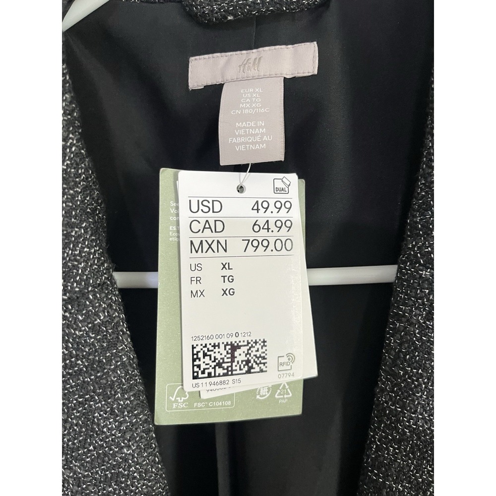 H&M Gathered Sleeve Women's Blazer. Black With White Threading Size XL NWT - Picture 7 of 7